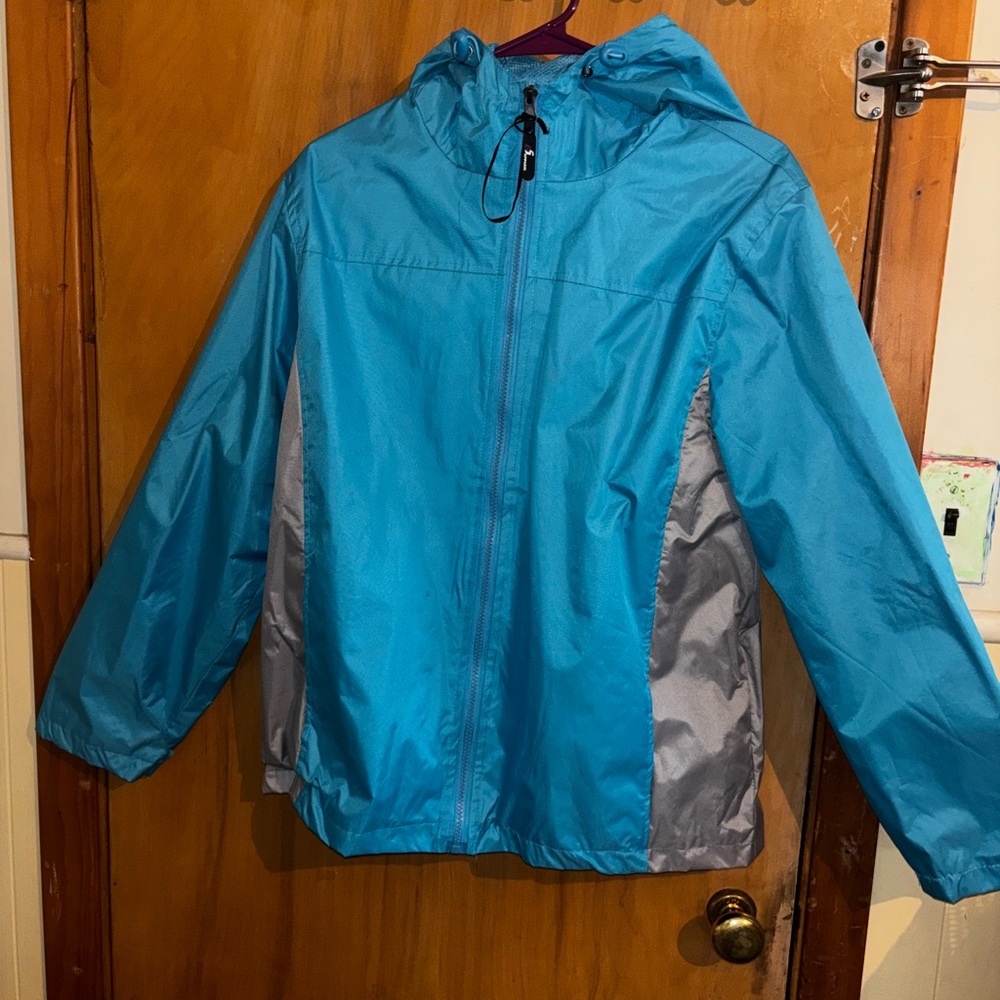 blue and gray rain Jacket